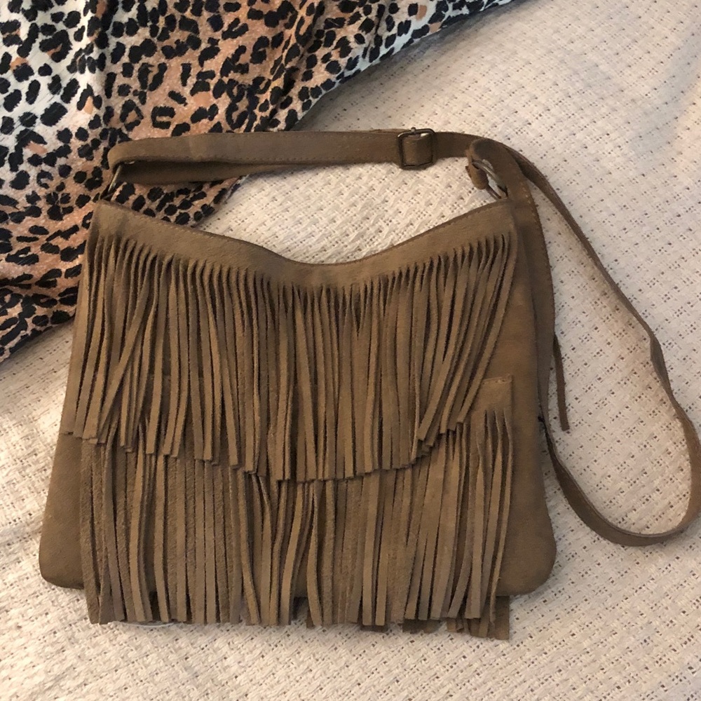 Fringe Suede Crossbody Bag - Brown